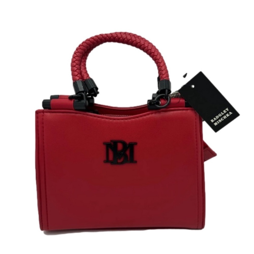 BADGLEY MISCHKA Hardware Tote braided handles black hardware vegan leather NWT - Picture 2 of 2